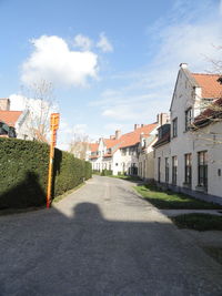 Street amidst houses in town against sky