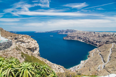 Panoramic scenic view of santorini island