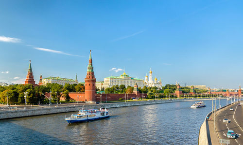 View of building against blue sky in city