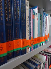 Close-up of books in shelf