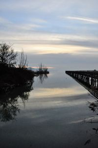 Scenic view of lake against sky at sunset