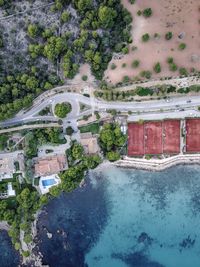 Aerial view of sea by landscape