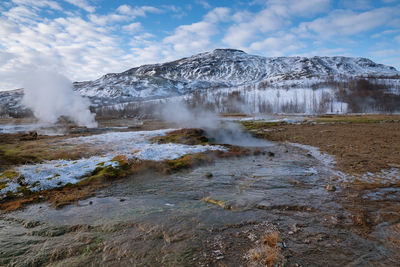 Geothermal area haukadalur, iceland, europe