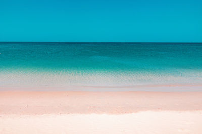 Scenic view of sea against clear blue sky