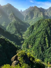 Green mountain range view on madeira in portugal