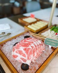 High angle view of food on table