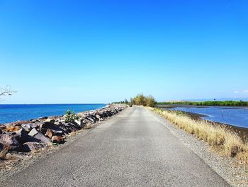 Scenic view of sea against clear blue sky