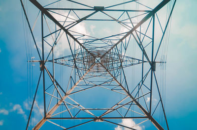 Low angle view of electricity pylon against sky