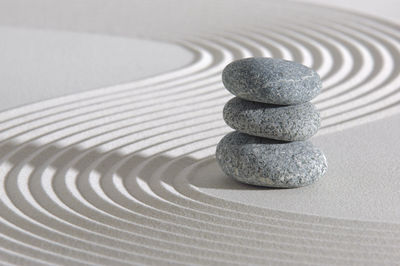 Close-up of stack on table