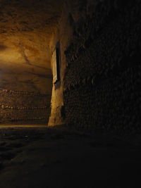 Wall in illuminated tunnel