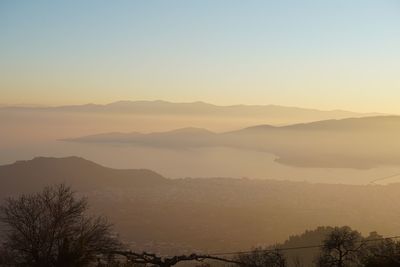 Scenic view of mountains against clear sky
