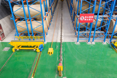 Low angle view of cranes at construction site