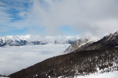 Scenic view of snowcapped mountains against sky