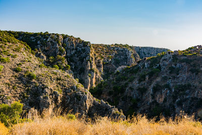 Scenic view of mountains against clear sky