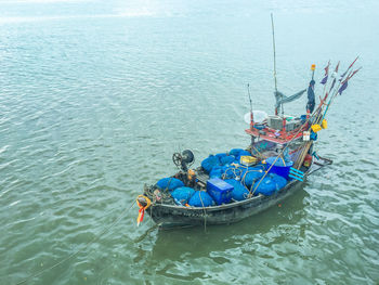 High angle view of people in sea