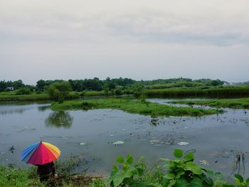 Scenic view of lake against sky