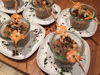 High angle view of food in plate on table