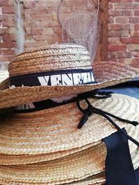 Close-up of hat on wall