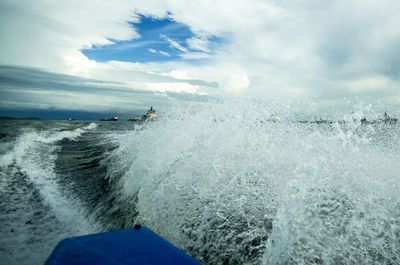 Splash water with high speed boat