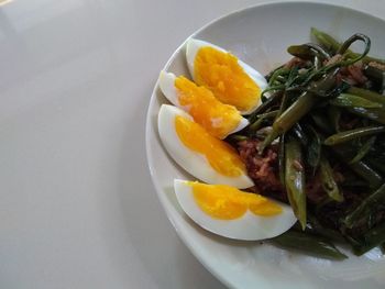 High angle view of breakfast served in plate