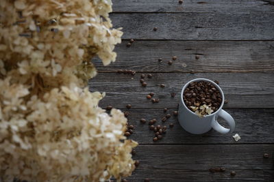 High angle view of coffee on table