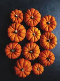 Directly above shot of pumpkins on table
