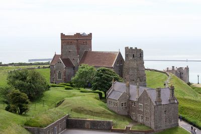 Top view of the church of st mary in castro and roman lighthouse