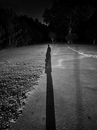 Rear view of man walking on road