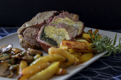 Close-up of food served in plate