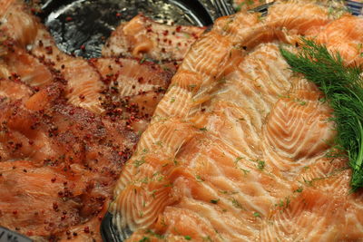 High angle view of meat at hakaniemi market hall