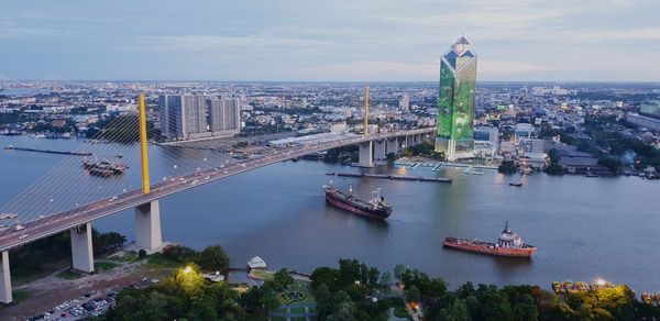 High angle view of bridge over river in city