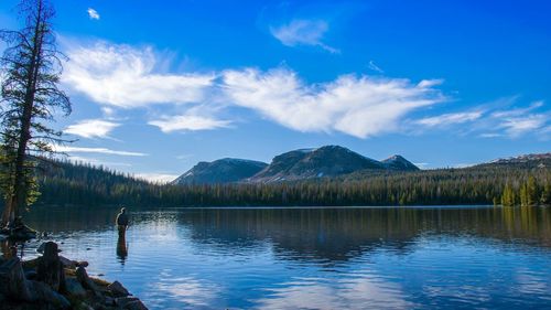 Scenic shot of calm lake against mountain range