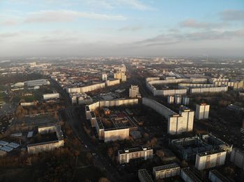 High angle aerial view of berlin,  prenzlauer berg townscape against sky