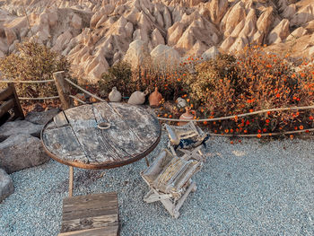 High angle view of rocks on field