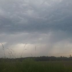 Scenic view of grassy field against cloudy sky