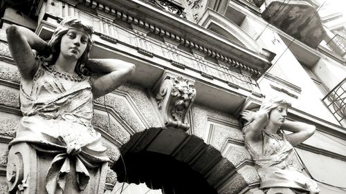 Low angle view of statue in city