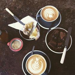 High angle view of coffee on table