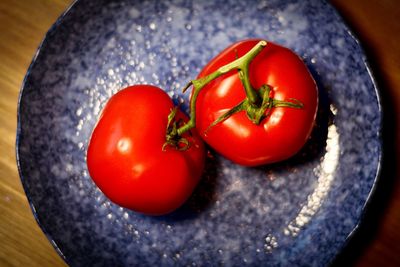 High angle view of tomatoes in plate