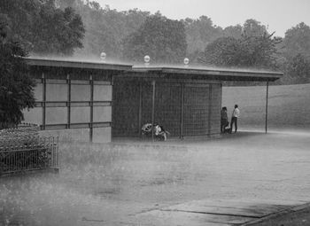 People in front of building