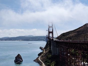 View of suspension bridge over sea