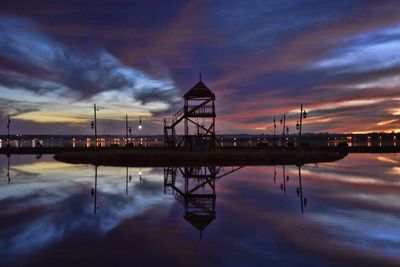 Scenic view of lake against sky at sunset