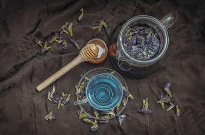 High angle view of food on table