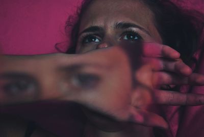 Close-up portrait of beautiful woman with eyes closed