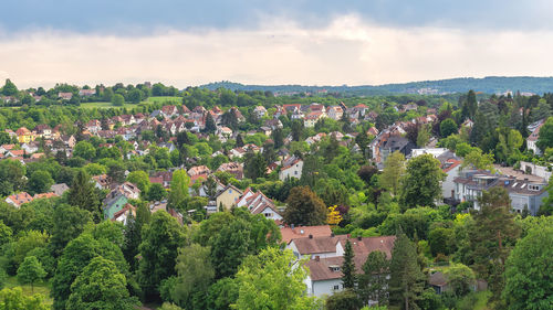 High angle view of townscape against sky