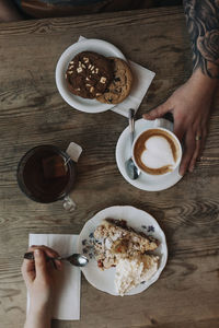 High angle view of breakfast on table