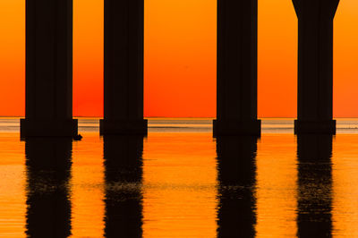 Scenic view of sea against orange sky