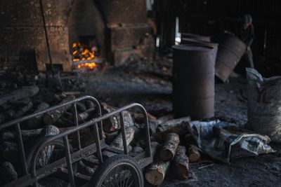 Close-up of fire pit at night