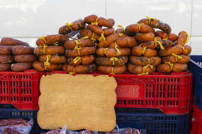 Stack of fruits for sale at market stall