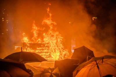 Panoramic view of fire crackers at night