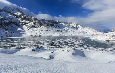 Scenic view of snowcapped mountains against sky